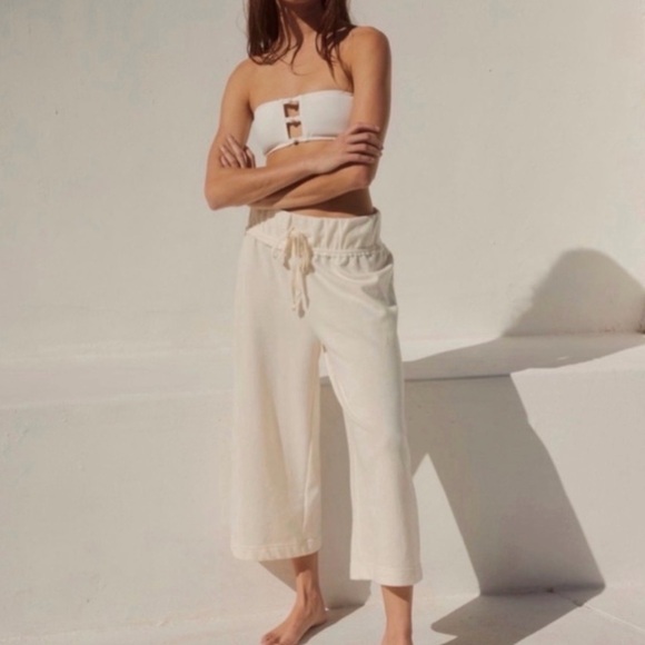 FREE PEOPLE BEACH WIDE LEG CROPPED PANTS CREAM SMALL NEW - Picture 1 of 5